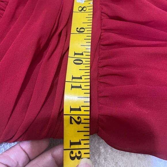 Bill Levkoff Style 633 Cranberry Red Chiffon Pleated  Bodice Flowing Maxi Gown - Picture 9 of 16